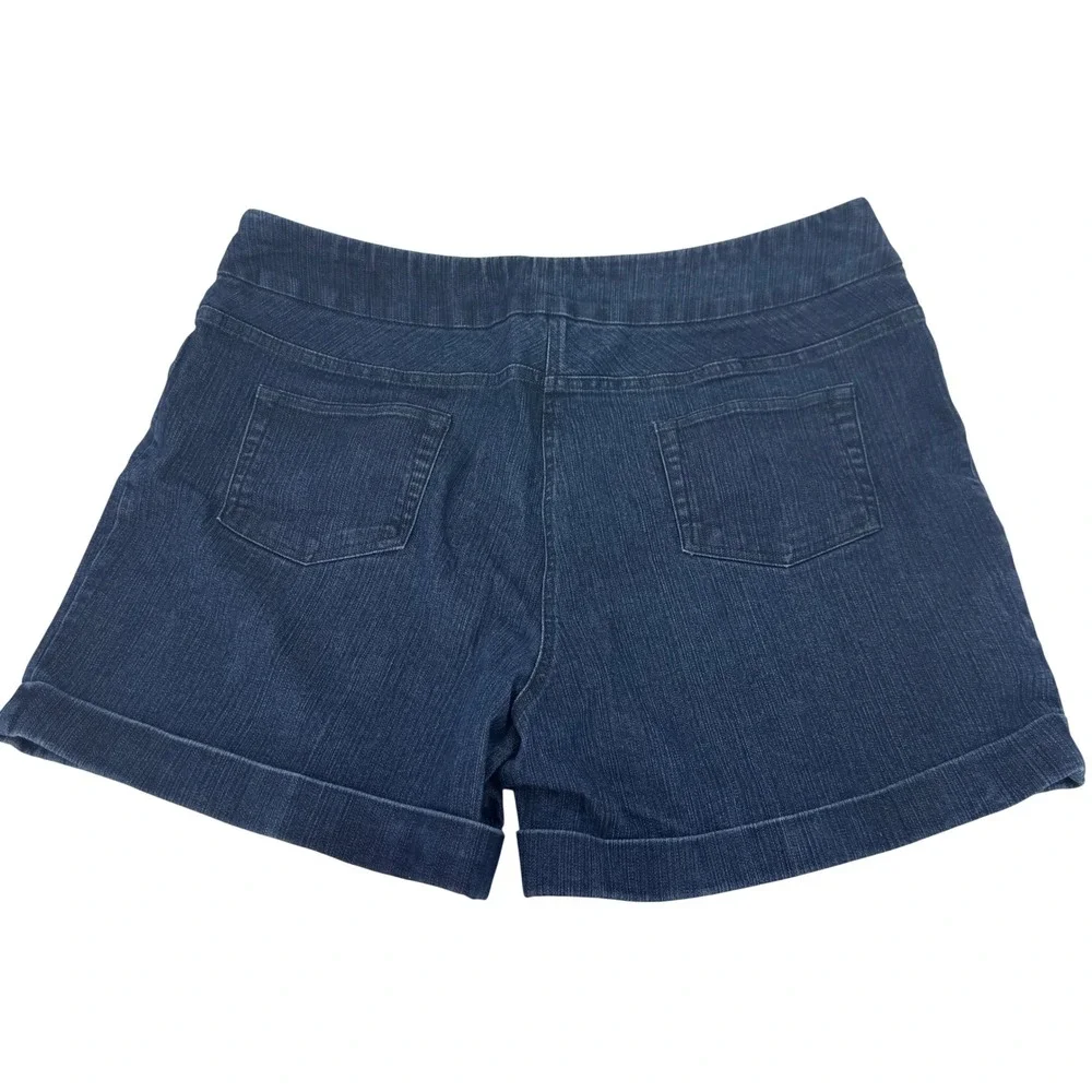 Soft Surroundings Dark Wash Pull‎ On Denim Shorts Cuffed Hem PXL Dark Indigo